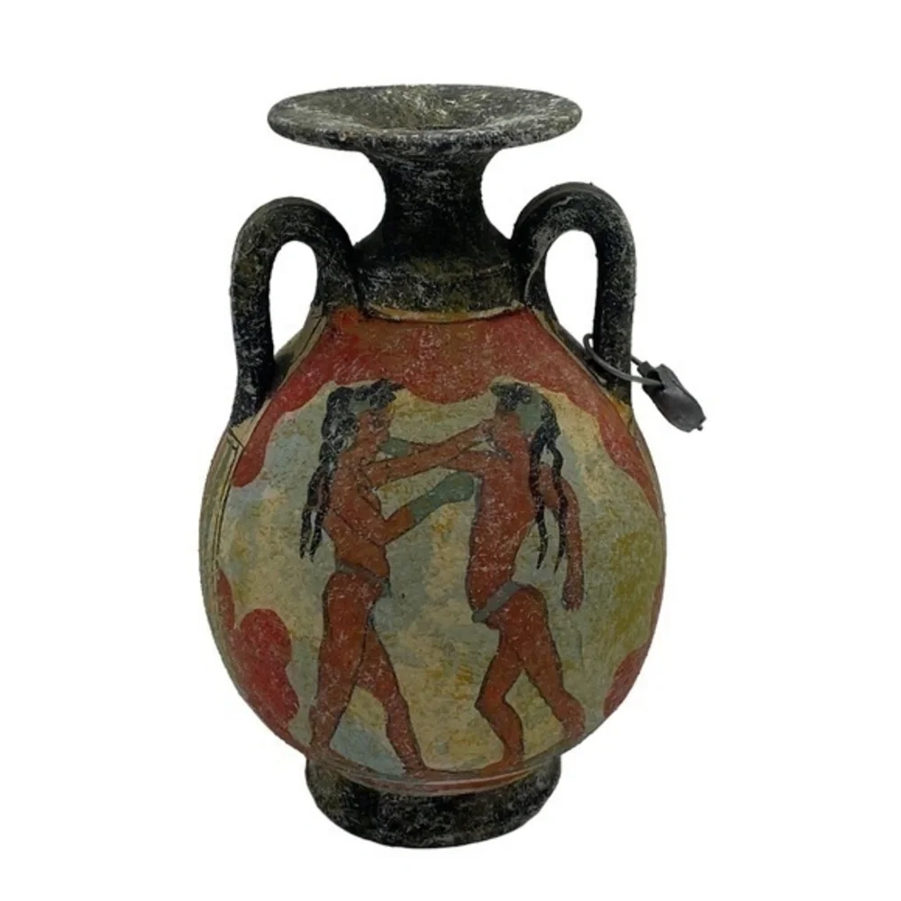 Vintage Greek 2 Side Handmade Greek Minoan Amphora Akrotiri Boxer Vase
